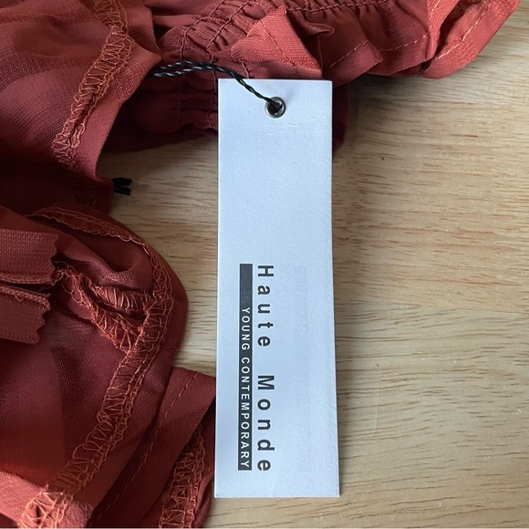 New! Haute Monde Rust Orange Sheer Lace High Neck Peplum Blouse Top 35162 - Picture 13 of 15